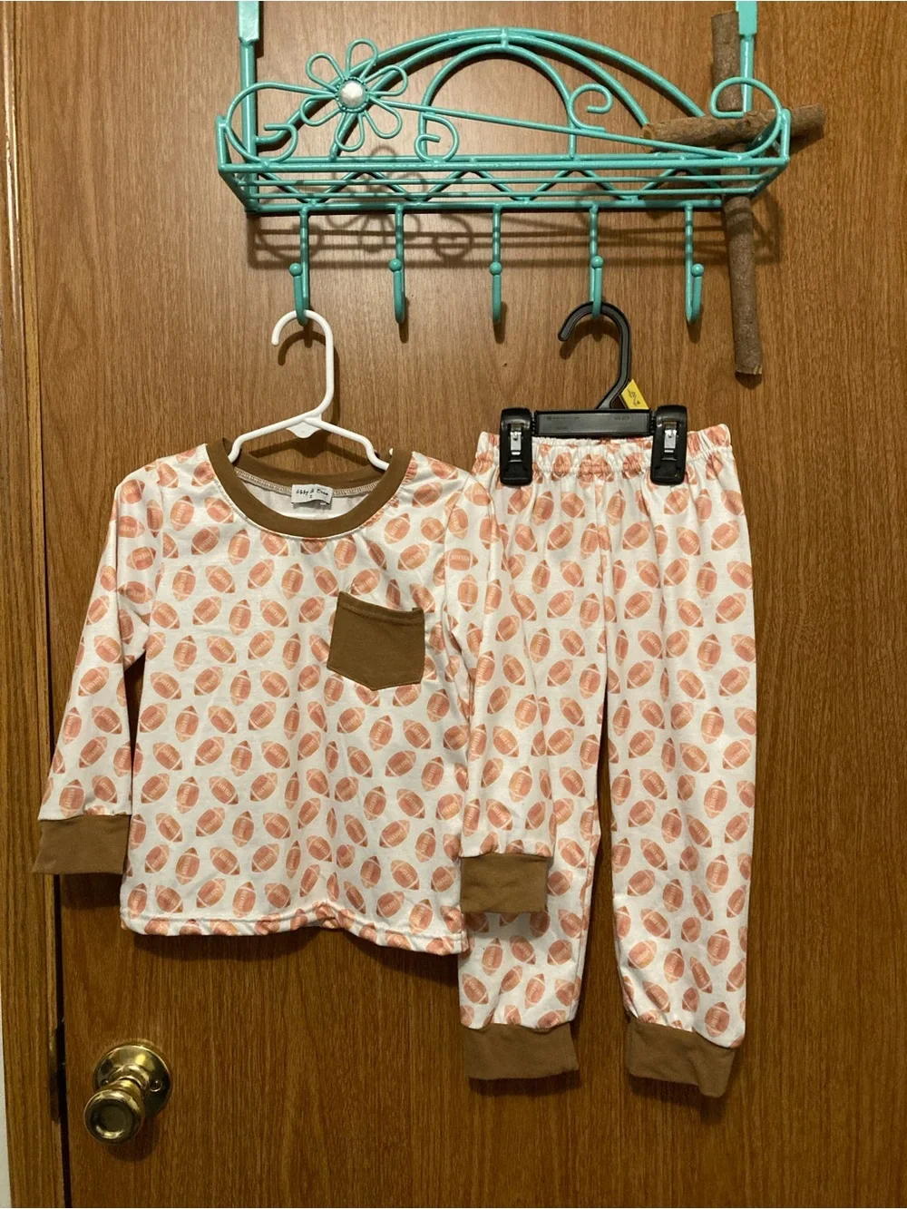 Kids' Long Sleeve Orange & Brown Football Print Pajama Set